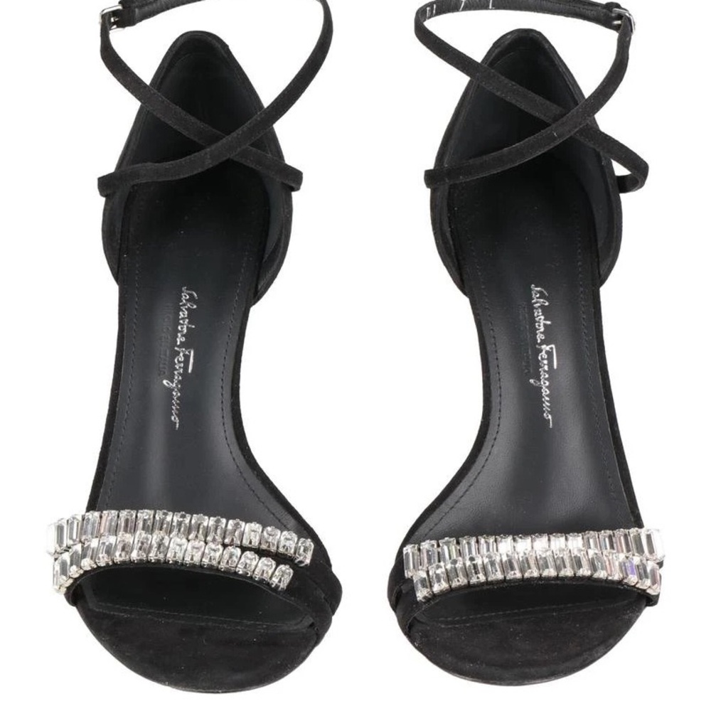 Salvatore Ferragamo - Ines Black Suede Heels with Rhinestones Size 8 - EUC